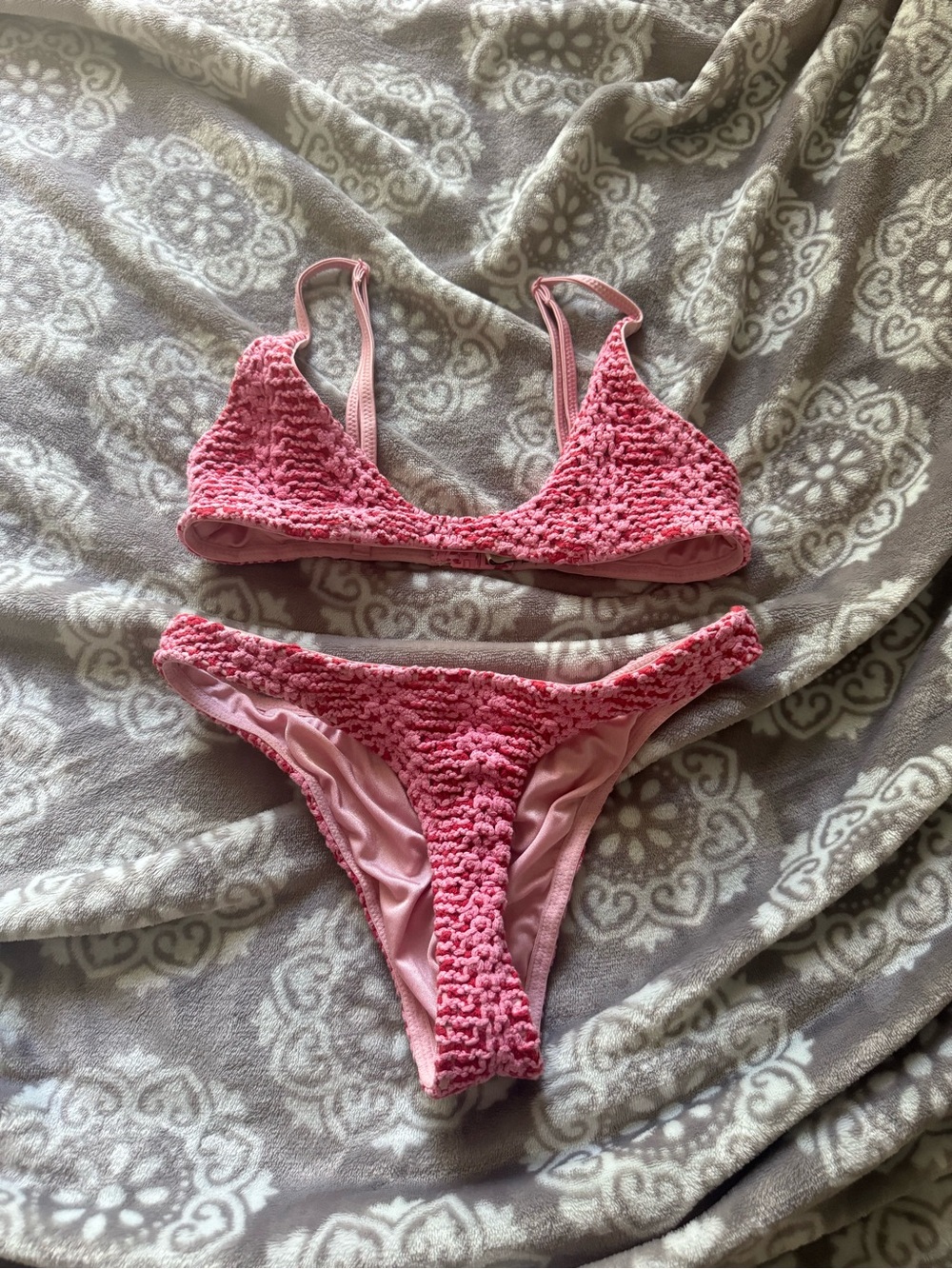 triangl swimwear Pink Crochet Bikini Top (S) and Bottom (XS)